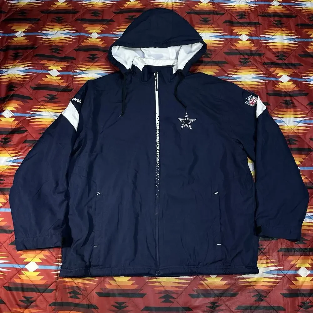 Dallas Cowboys Reebok Onfield Jacket Men’s XL Navy Fleece Lined Full Zip Hooded